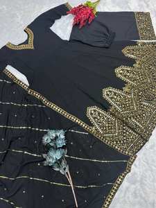 Vestido Anarkali de trabajo de secuencia de bordado de seda pesada de último diseñador por FabZone - Product Image 3
