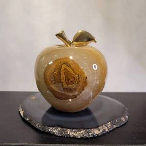 Presse-papiers de pommes en onyx à bandes naturelles, pommes en onyx sculptées à la main polies, presse-papiers de pommes en onyx vert sculpté vintage - Product Image 4