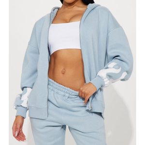 Venta al por mayor de chándales con cremallera para mujer, ropa de calle personalizada para correr, chándales holgados de gran tamaño - Product Image 2
