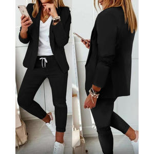 Trendy tweedelige broekpak damespakken met lange mouwen blazer dames kantoor casual pakken set voor dames - Product Image 3