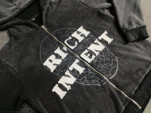 Ensemble de sweat à capuche lavé à l'acide avec logo personnalisé en polaire technique vieilli brodé en chenille de haute qualité avec fermeture éclair saison d'hiver - Product Image 4