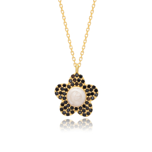 13 mm Noir CZ Pierre et Nacre Fleur Conception Charme Collier Turc À La Main En Gros En Argent Sterling 925 - Product Image 3