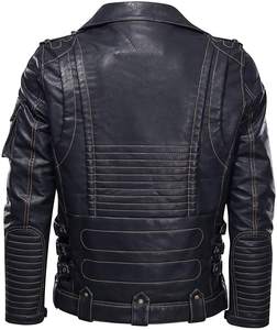 Blouson de motard en cuir unisexe, coupe-vent, avec couleurs et logo personnalisés, pour toutes les saisons - Product Image 3