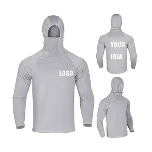 Diseño de logotipo personalizado Rendimiento Ropa deportiva de manga larga Ropa de pesca Camisas con capucha Poliéster Spandex Ropa de pesca de color sólido - Product Image 1