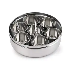 Cajas de especias indias de acero inoxidable de 7 latas más vendidas, contenedores de condimentos Masala Dabba, precio al por mayor, diseño de Metal - Product Image 1