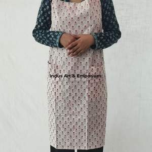 Hand block printed Cotton Linen <b>Kitchen</b> <b>Apron</b> High Quality 100% Linen Long <b>Apron</b> for Cooking - Product Image 2