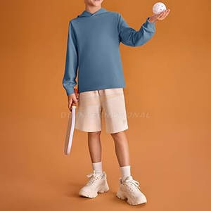 Sweat à capuche élégant pour garçons Pull à manches longues pour enfants Lavable en machine Sweat à capuche en coton mélangé bleu gris - Product Image 3