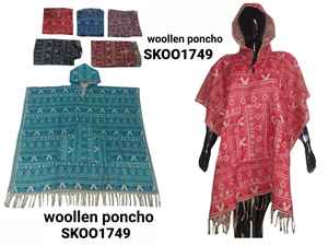 Stylish Trendy Woolen Boho <b>Poncho</b> Jacket Fashionable Floral Pattern Hoodie with Zipper Button Decoration Colorful Bohemian Item - Product Image 2