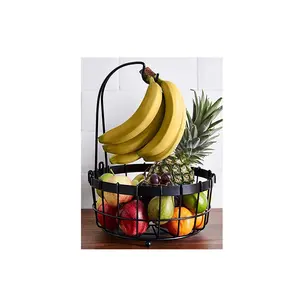 Cesta de fruta de diseño moderno negro de forma redonda de metal de hierro para utensilios de cocina tamaño y colores personalizados al mejor precio