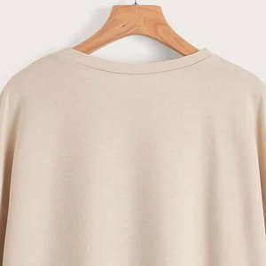 Sweat-shirt femme léger respirant 100% coton col rond toute l'année motif solide Applique Techniques de lavage à l'acide pour l'hiver - Product Image 5