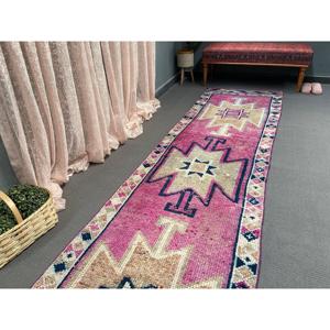 Vintage Turkish Herki Rug 3x10.8 ft, <b>Red</b> <b>Runner</b> Camouflage Wool Rug - Product Image 5