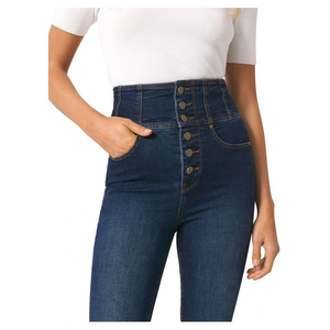 กางเกงยีนส์ทรงดินสอเอวสูงคุณภาพสูงแบบสกินนี่ลำลองสำหรับผู้หญิง ติดกระดุมแบบสั่งทำ ล้างสีแบบเรียบ - Product Image 2