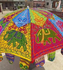 Grand parapluie brodé indien en coton fait à la main décoratif multicolore éléphant imprimé jardin Parasol Boho SunPatio décor idée cadeau - Product Image 5