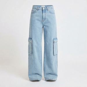 กางเกงยีนส์เอวสูงทรงตรงผ้ายืดสีตามสั่งสำหรับผู้หญิง ไซส์ XL ทรงหลวม ขาดเซอร์ๆ ระบายอากาศได้ดี มีโลโก้ ลดราคาช่วงซัมเมอร์ - Product Image 1