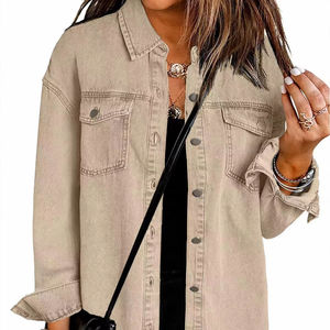 Chaqueta larga vaquera distintiva para mujer, dobladillo fresado con borde, nuevo estilo callejero, diseño lavado, decoración de botones, algodón tejido de otoño - Product Image 1