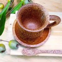 Tasses à thé en bois de coco à prix avantageux, tasses à café les plus vendues, gobelets en bois de coco jetables avec couvercle et ensemble de tasses