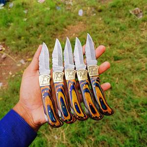 Cuchillo de caza de acero de Damasco hecho a mano, cuchillo de bolsillo plegable, mango de acero de Damasco, dureza 58HRC, garantía de 3 años personalizada - Product Image 4