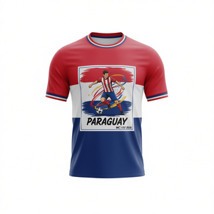 Maglia da Tifoso Paraguay WC 2026, T-Shirt Rossa Bianca e Blu con Grafica Calcistica, Orgoglio Sudamericano, Maglietta Promozionale per il Giorno della Partita - Product Image 2