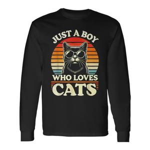 T-shirt promozionale a maniche lunghe per amanti dei gatti: solo un ragazzo che adora i gatti - Product Image 1