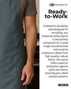 Vente en gros Tablier de chef en toile de coton robuste Tablier de cuisine gris unisexe avec grande poche avant et sangle de cou réglable - Product Image 3