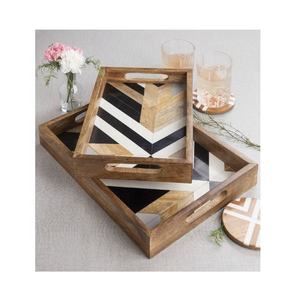 Indian Craft OEM Luxury Handmade Wood & <b>Resin</b> Inlay Serving Tray High Quality Customized Size for Home Decoration <b>Resin</b> <b>Crafts</b> - Product Image 2