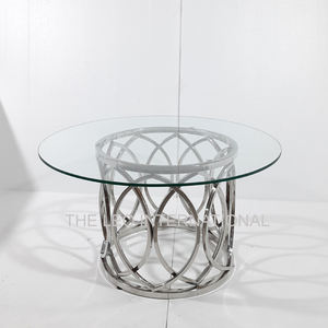 Table basse extensible en acier inoxydable avec plateau en verre transparent, de forme circulaire, fabriquée avec des matériaux de haute qualité - Product Image 3