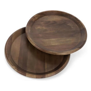 Juego de 2 platos redondos para servir con mango de tira de cuero para ensalada, fruta, comida, galleta, plato de aperitivo, plato de madera de mango Natural - Product Image 3