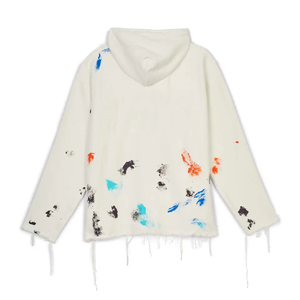 Sweat à capuche court hommes fabricant OEM 100% coton bord coupé ourlet brut impression bouffante sweat à capuche homme personnalisé - Product Image 4