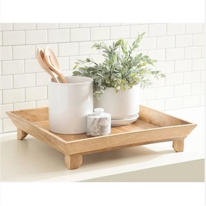 Offre Spéciale plateau de service carré en bois de manguier durable avec pieds plateaux de piédestaux en bois pour la décoration utilisation décor de table affichage de fruits - Product Image 5