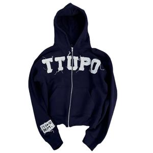 Fabricants de sweats à capuche personnalisés Streetwear coupé et cousu sweat à capuche avec appliques zippées avec patch de broderie vieilli sweats à capuche délavés à l'acide - Product Image 2