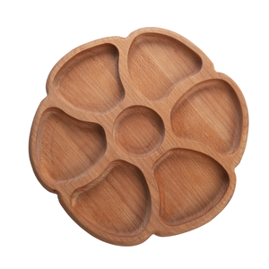 Plateau à collation rond en bois de hêtre à 7 sections - Plateau de service compartimenté de 30 cm - Plateau haut de gamme en bois pour noix, bonbons et sauces - Product Image 5