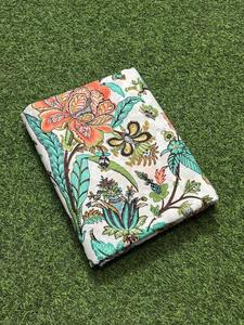 ผ้าคอตตอน100% จากช่างฝีมือผ้าพิมพ์ลายดอกไม้สีขาวเนื้อผ้าอินเดียสไตล์โบโฮสำหรับชุดผ้าม่านวัสดุทำด้วยมือ - Product Image 5