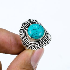 Trendy Vintage <b>Turquoise</b> <b>Ring</b> Gold Plated Alloy Bezel Setting Fashion Jewelry Gift - Product Image 2