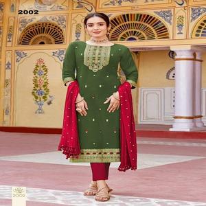 New 2024 Designer Latest Exclusive Outfit Pure Muslin Jacquard <b>Kurti</b> Pant & Dupatta With Handwork Embroidery Work <b>Woman</b> Fashion - Product Image 1