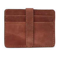 Koleksi Tanda Tangan Geoffrey 100% Kulit Sapi Gaya Vintage Dompet Pendek Tipis dengan Penutup Terbuka Unisex Multi-Fungsi 5 Inci