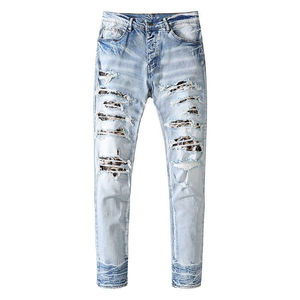 Wholesale Men's Slim-Fitting Winter Solid High Street Breathable Lightweight <b>Denim</b> Pants Stylish Distressed Wash - Product Image 1