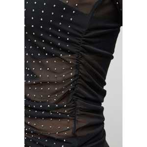 Chemise décontractée pour femmes, taille XL, automne-printemps, tissu transparent orné de pierres, logo brodé floral, hauts en tricot longs - Product Image 5