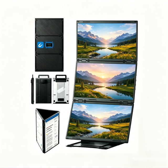 For Mini PC/ Windows/ Mac Triple Screen Portable Travel Monitor with USB-C Interface IPS Panel FHD Resolution for Business Use