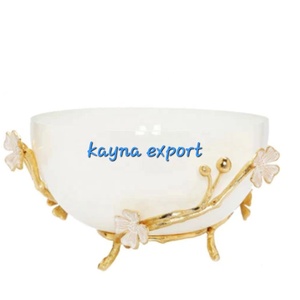 Cuenco de mármol blanco con soporte de metal dorado, cuenco de diseño personalizado - Product Image 6