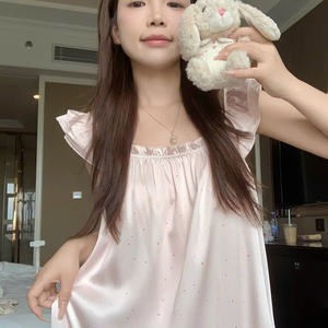 ชุดนอนเจ้าหญิงสำหรับผู้หญิงชุดนอนผ้าซาตินลายจุดน่ารักชุดนอนผ้าซาตินแบบนุ่มสำหรับฤดูร้อนสายคล้องไหล่ทรงหลวม - Product Image 3