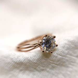 Anillo de compromiso solitario de moissanita de corte redondo de 4mm en Ajuste de oro rosa de banda dividida de seis puntas | Joyería fina de Boda nupcial - Product Image 3