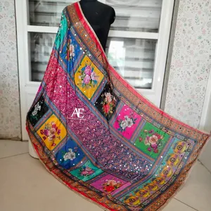 Nouveau Fantaisie À La Main Broderie Miroir Travail Pakistanais Soie Dupattas Bohème Broderie À La Main Coloré Dupattas Pour Les Femmes Vêtements