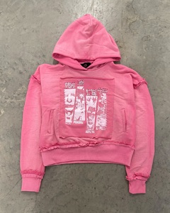 Wholesale Custom 100% Cotton Fleece Unisex Winter Streetwear Oversized Short Hoodie Rhinestone Design Boxy Fit Eco-Friendly - Product Image 5