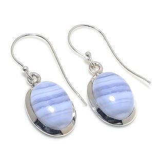 Pendientes clásicos hechos a mano, joyería de plata 925 sólida para mujer, pendientes de estilo bohemio de piedras preciosas de ágata de encaje azul de Plata de Ley 925 - Product Image 1