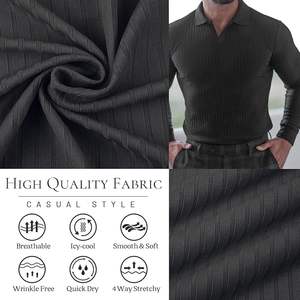 Collared Muscle Shirts for Men <b>Ribbed</b> Knit Slim Fit <b>Polo</b> Shirts Short Sleeve Mens V <b>Neck</b> T Shirts Casual Stylish Jersey Solid PK - Product Image 4