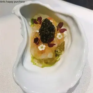 Assiette de Dîner en Céramique Irrégulière en Forme d'Huître, Design Minimaliste, Durable, pour Poissons, Idéale pour Fêtes et Restaurants, Motif Personnalisable - Product Image 2
