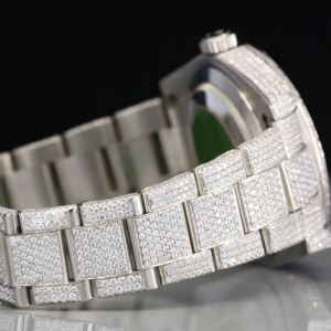 Fully Iced Out Men's Blue Dial Analog Moissanite Diamond <b>Watch</b> with Glass Crystal Hip Hop Automatic Luxury Gift - Product Image 2