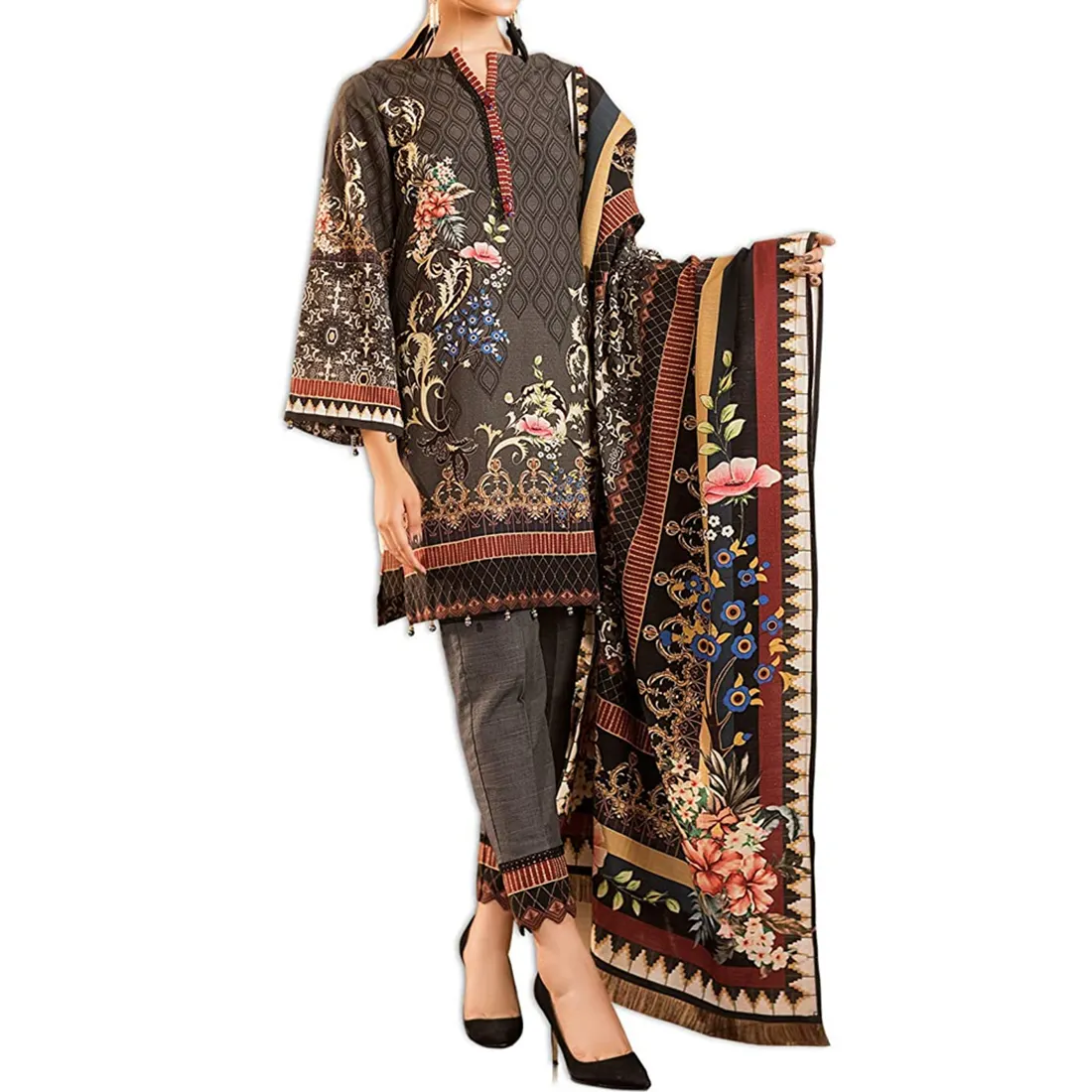 Damen bekleidung Bequeme Winterkleid ung Volle Ärmel Bestickte Frauen Shalwar Kameez Anzug Mit Dupatta