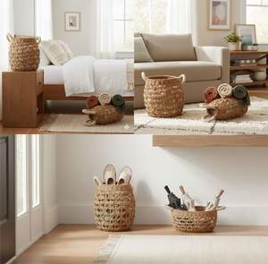 Juego de 2 Cestas Ovaladas Redondas de Fibra de Corteza de Árbol de Plátano, Artesanía - Product Image 6