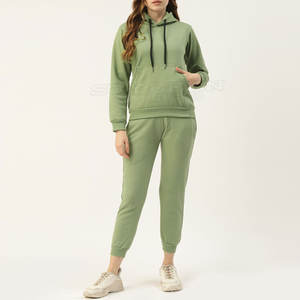 Haut court en coton biologique personnalisé pour femmes pantalon de jogging sweat 2 pièces jogging survêtement à capuche ensemble survêtement pour femmes - Product Image 1